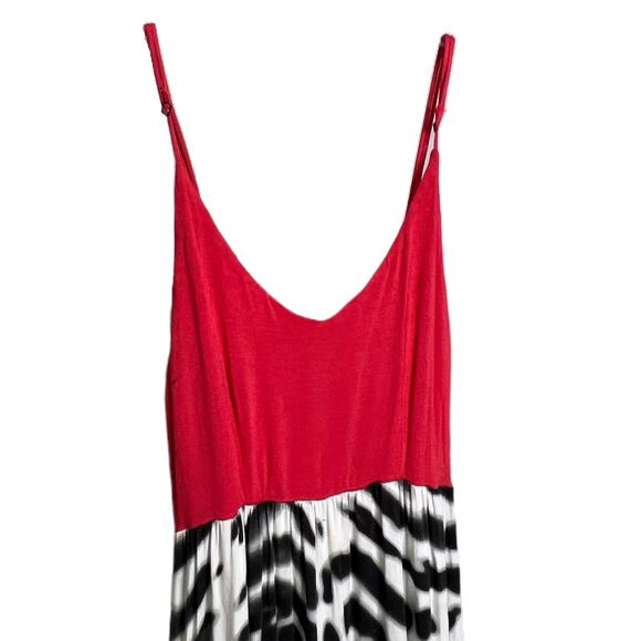 FELICITY & COCO Jersey High Low Maxi Dress Red Black Spaghetti Strap V-Neck Sz S - Picture 3 of 10
